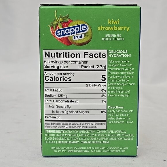 6 PACK 36 COUNT Snapple Kiwi Strawberry Zero Sugar Drink Mix Singles to Go 0.6oz - Picture 4 of 6